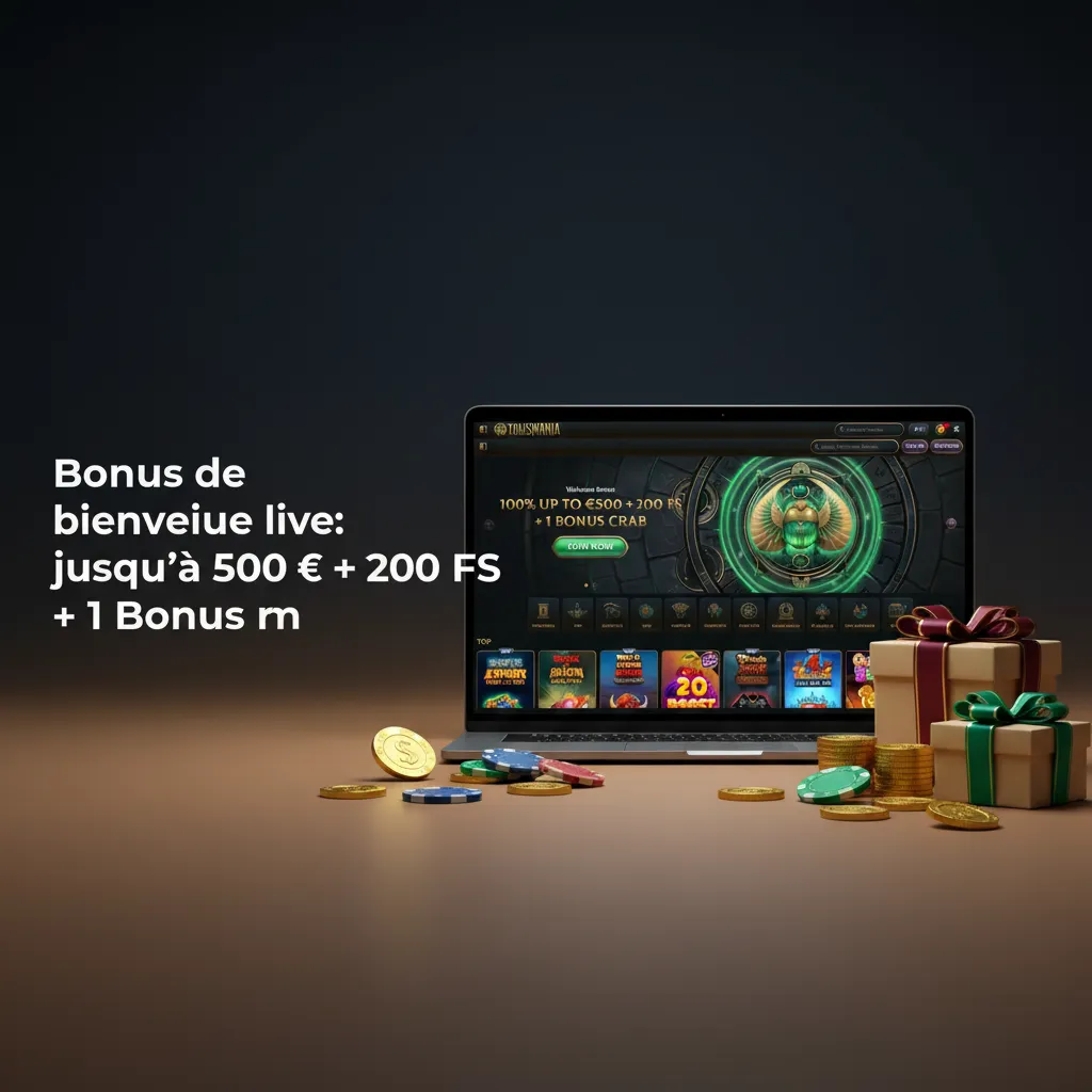 Bannière promo casino en direct: 100% jusqu’à 500 € + 200 FS + 1 Bonus Crab, avec conditions en petit texte