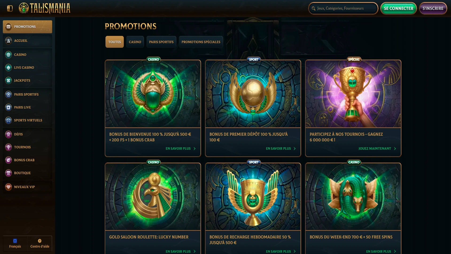 Découvrez toutes les offres et bonus exclusifs de Talismania.