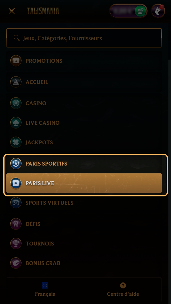 Choisissez votre match favori dans le catalogue Talismania.