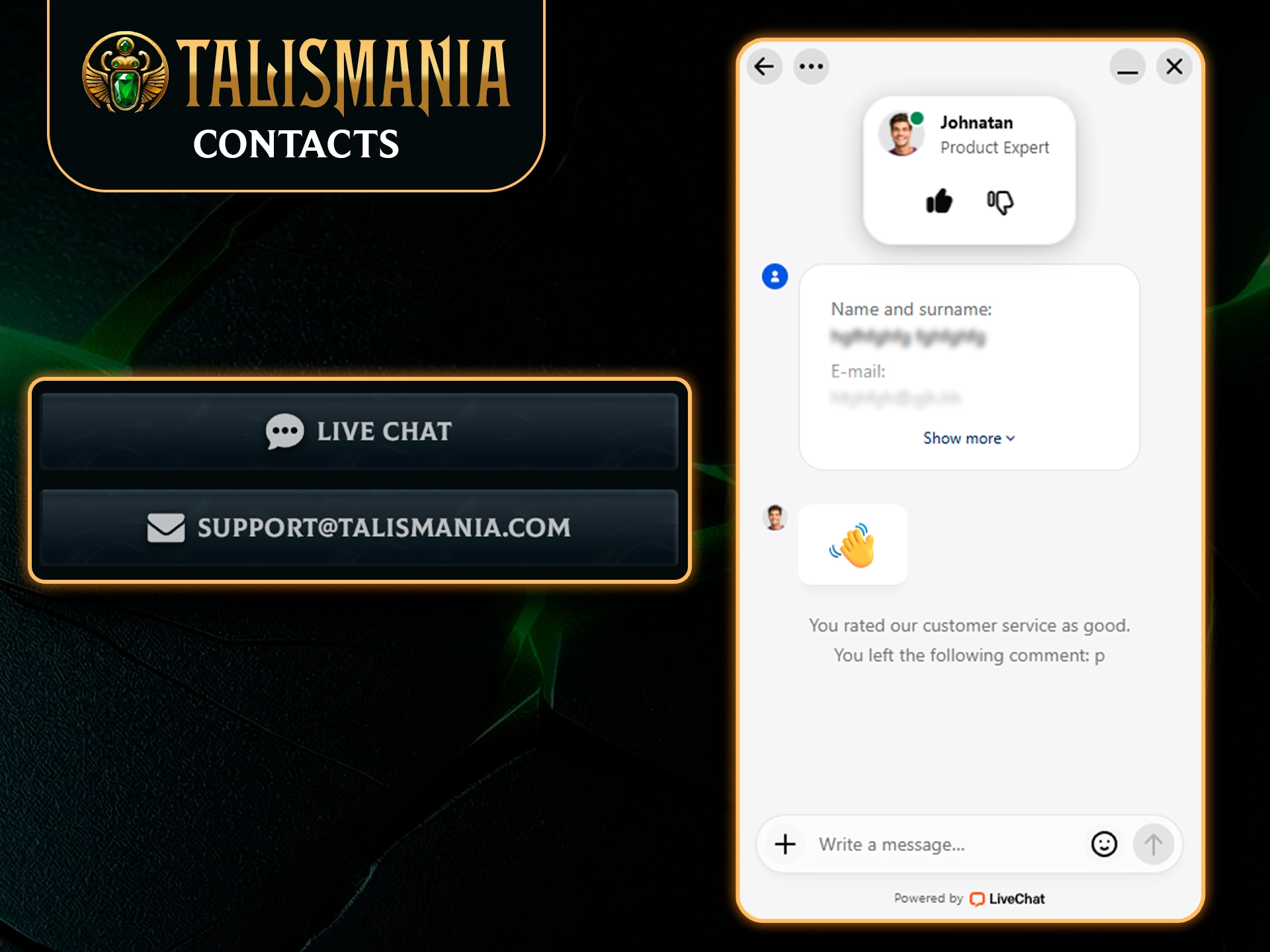 Service client Talismania disponible pour vous aider.
