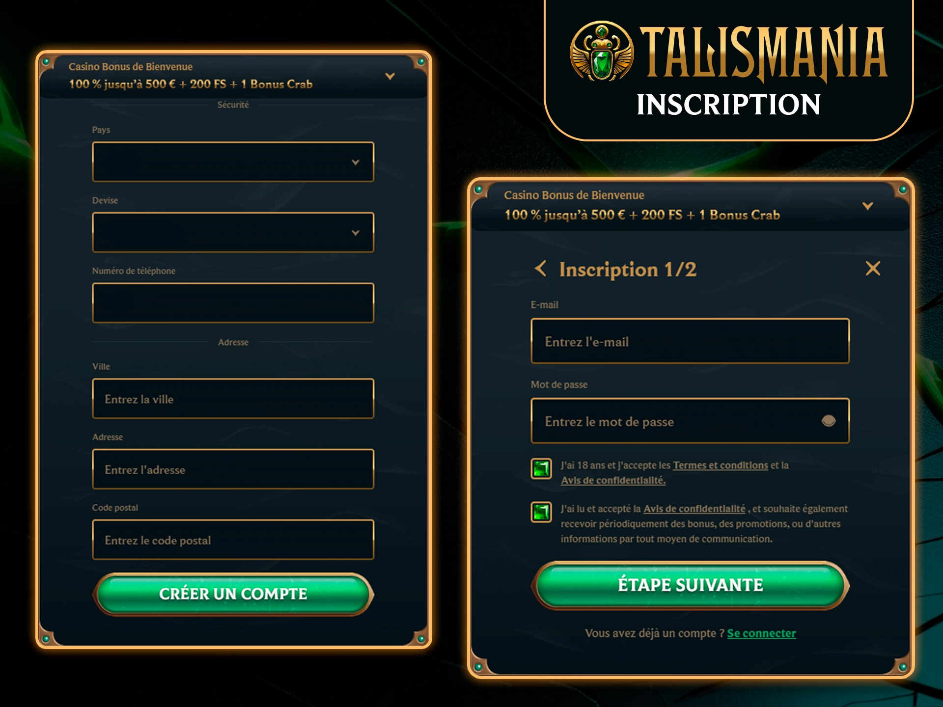 Créez votre compte joueur dès maintenant sur Talismania.